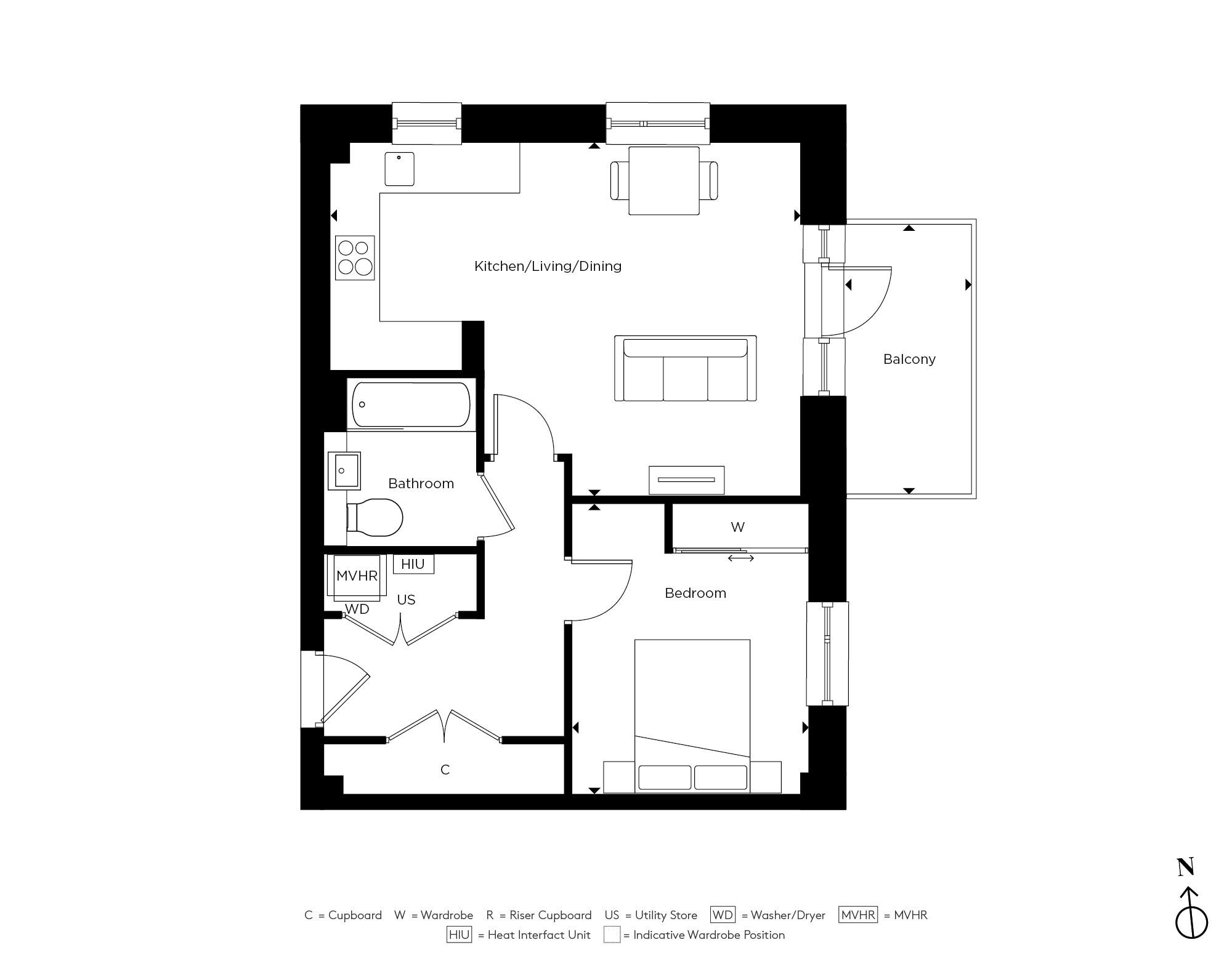 Apartment E3.46 - The Evergreens Floorplan